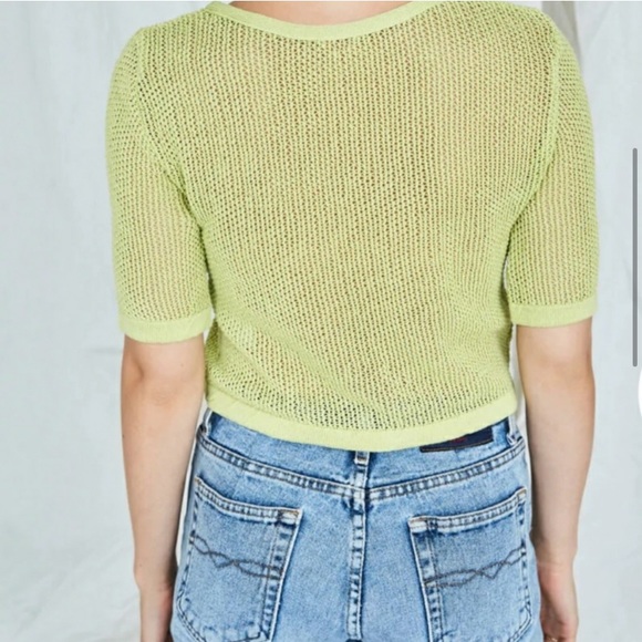 Eve Gravel Printemps Lime green semi sheer crochet crop sweater size S - Picture 4 of 9